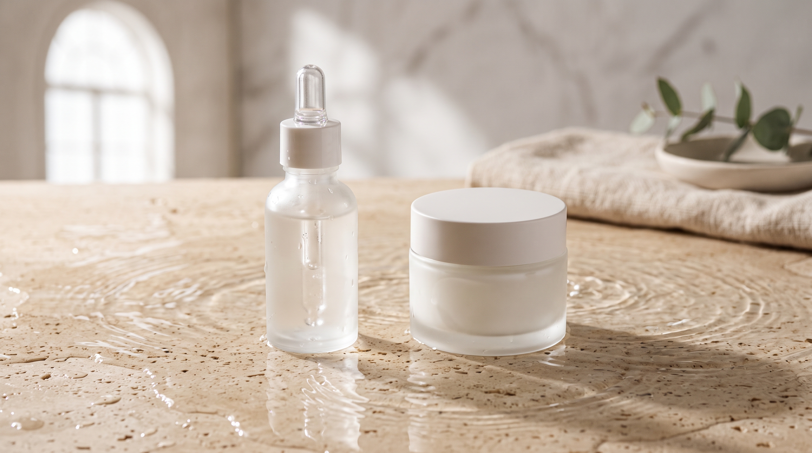 Rutina de ingrijire cu ser cu acid hialuronic si crema hidratanta pentru sigilare